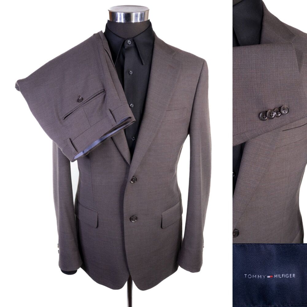 Tommy Hilfiger 2 Piece Suit 40R Modern Fit Tan 2-Button Wool Blend Pants 36x29